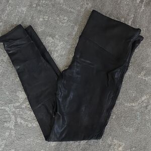 SPANX Black Faux Leather Shaping Leggings XL Midi 7/8 Length